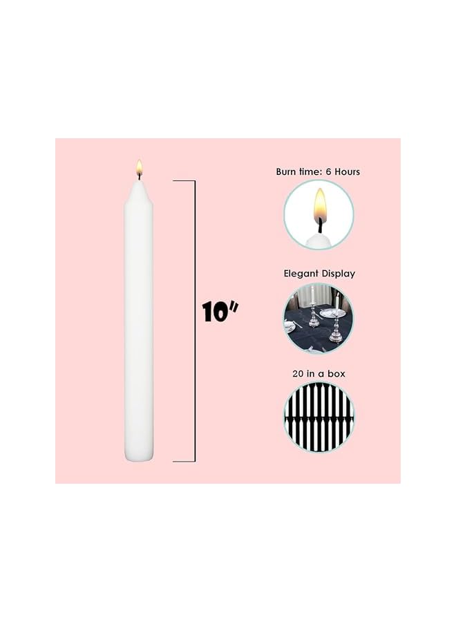 Green Tiger Tall Unscented Tapered Candles Long dripless taper candls for dinner candle Light Set of 10 candlesticks, White Color - Image 3