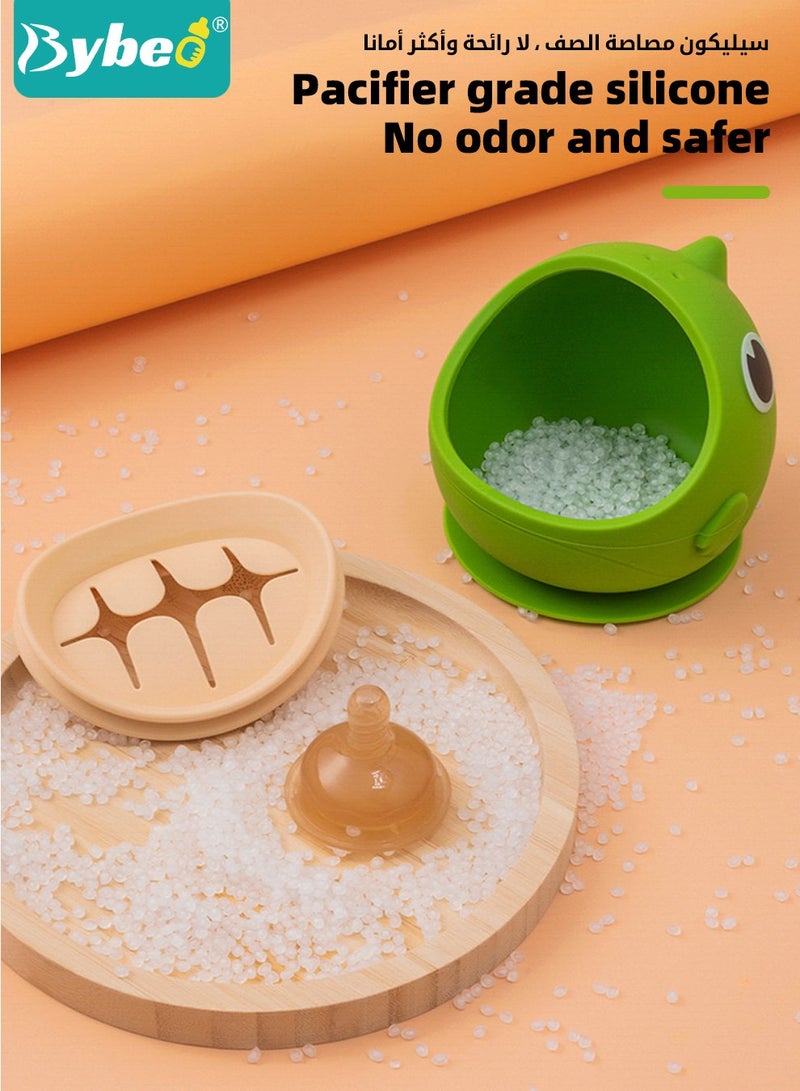 بيبو وعاء طفل متعدد الوظائف مع ملعقتين، وعاء طعام للأطفال مع قاعدة تثبيت وغطاء للتغذية الذاتية، من السيليكون بنسبة 100٪، حاويات طعام للأطفال ضد التسرب، خالية من مادة البيسفينول (BPA). - Image 2