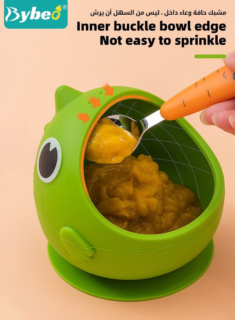بيبو وعاء طفل متعدد الوظائف مع ملعقتين، وعاء طعام للأطفال مع قاعدة تثبيت وغطاء للتغذية الذاتية، من السيليكون بنسبة 100٪، حاويات طعام للأطفال ضد التسرب، خالية من مادة البيسفينول (BPA). - Image 4
