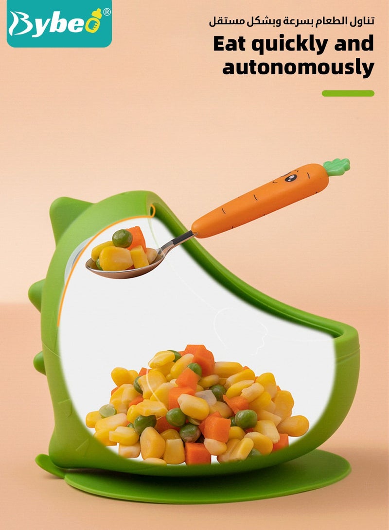 بيبو وعاء طفل متعدد الوظائف مع ملعقتين، وعاء طعام للأطفال مع قاعدة تثبيت وغطاء للتغذية الذاتية، من السيليكون بنسبة 100٪، حاويات طعام للأطفال ضد التسرب، خالية من مادة البيسفينول (BPA). - Image 5