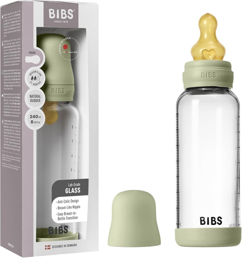 BIBS Glass Baby Bottle - 240ml - Sage - Image 1