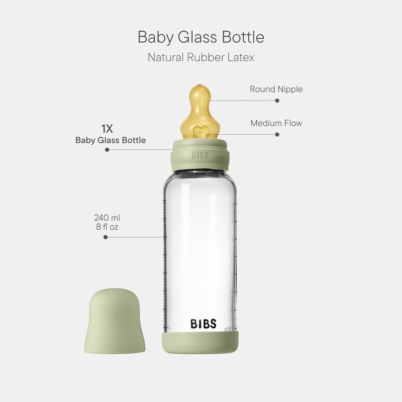 BIBS Glass Baby Bottle - 240ml - Sage - Image 2