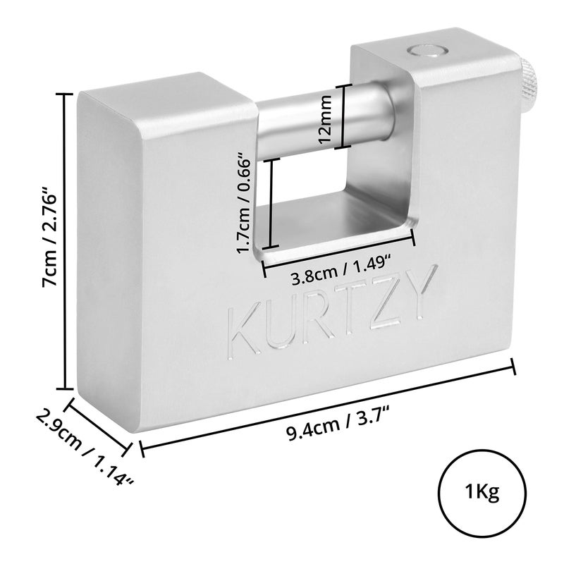 Kurtzy Kurtzy Heavy Duty 1kg Padlocks with 15 Keys (3 Pack) - Hardened Solid Steel Hardware Monoblock Lock - 12mm Thick Shackle - Protect Garages, Containers, Sheds, Shutters, Lockers, Gates and Warehouses - Image 2