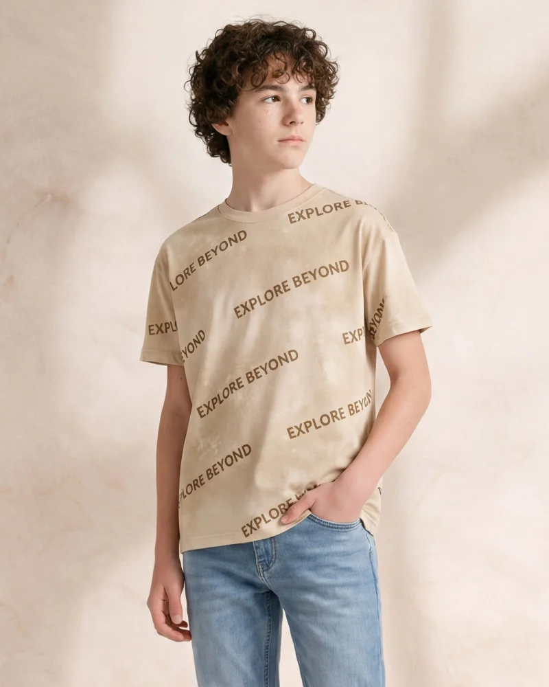 REDTAG Boys Beige Printed T-Shirt