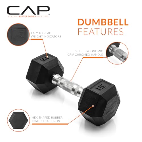 CAP Barbell 15 LB Coated Hex Dumbbell Weight, New Edition - Image 3