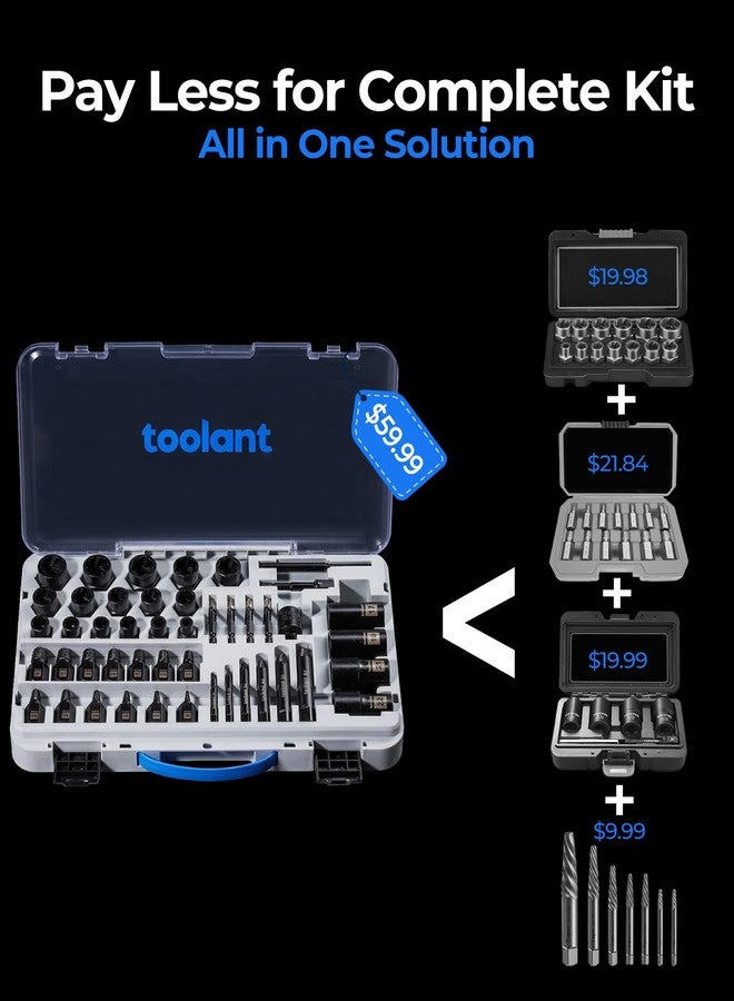 toolant 46pcs Bolt Extractor Kit Set, Impact Screw Extractor Set, Lug Nut Removal Tool, Hand Screw Extractor Set, Diamond Phillips Screwdriver Bit, Hex Adapter, Knockout Pin - Image 2