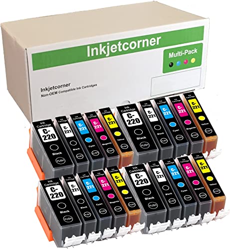 Inkjetcorner Compatible Ink Cartridges Replacement for PGI-220 CLI-221 PGI220 CLI221 for use with MP560 MX870 MX860 MP640 iP4700 (20-Pack) - Image 1
