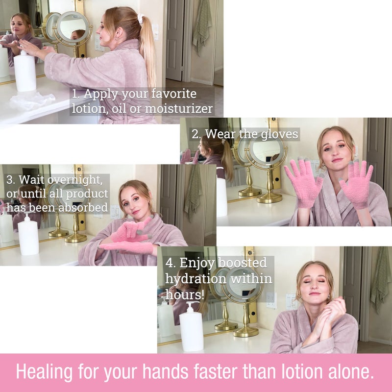 Eurow Aloe-Infused Moisturizing Gloves, Touchscreen Compatible, Soft & Breathable for Dry Hands Treatment, Locks in Lotion, Durable & Reusable, Pink, 1 Pair - Image 4