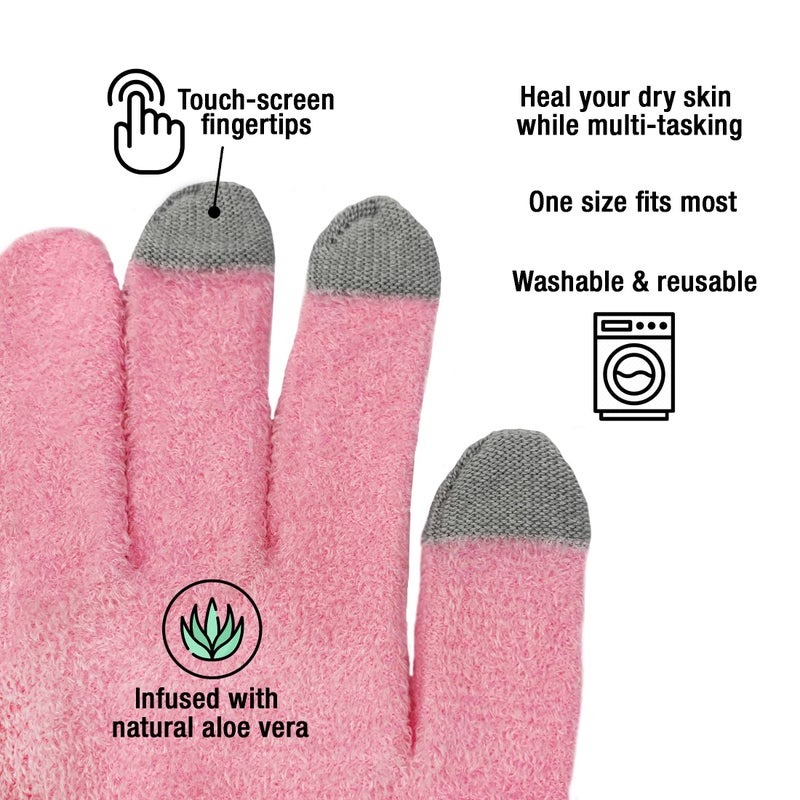 Eurow Aloe-Infused Moisturizing Gloves, Touchscreen Compatible, Soft & Breathable for Dry Hands Treatment, Locks in Lotion, Durable & Reusable, Pink, 1 Pair - Image 3