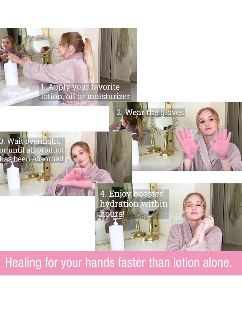 Eurow Moisturizing Gloves with Aloe Infused and Touch Screen Fingers, Durable and Reusable, Pink, 1 Pair