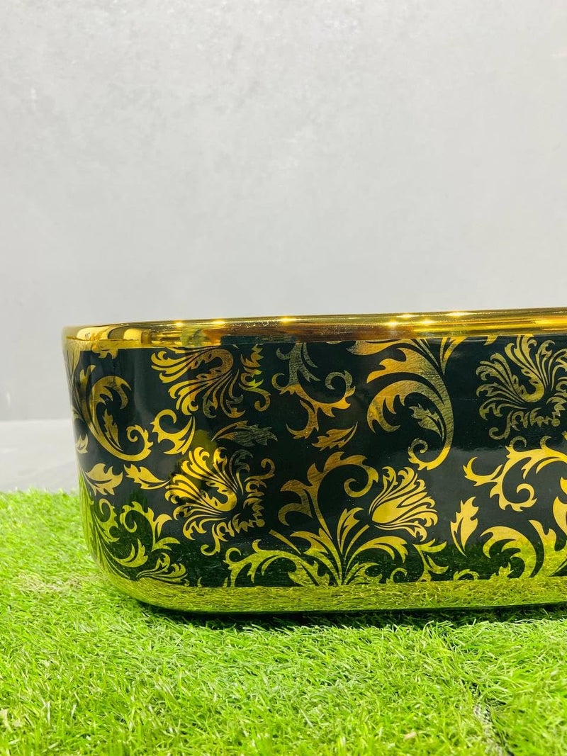 WARRIX Art Wash Basin Countertop Tabletop Ceramic Bathroom SinkBasin Glossy finish Black Golden 40 X 30 X 145 CM  - Image 2
