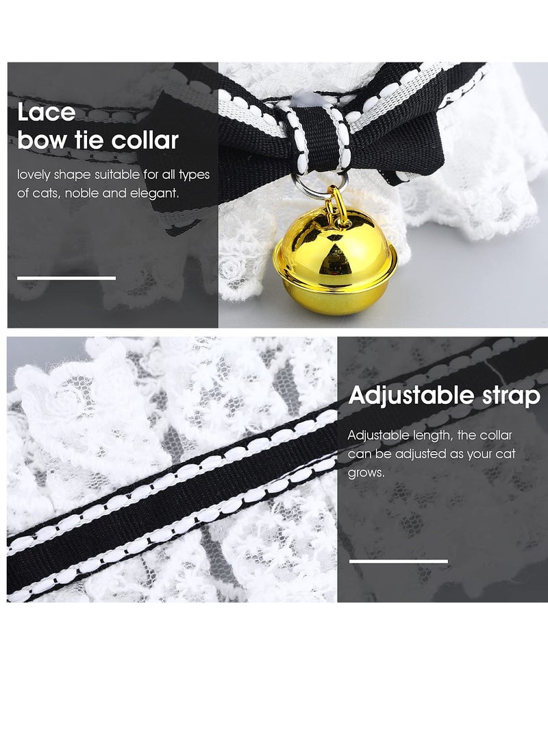 SOLARAE 2pcs Bow Tie Cat Collar Bandana, Cat Collars with Bells Adjustable Cat Lace Bow Tie Bandana, Cats Bow Bib with Cute Bowknot Neck Strap Kitten Collar Cat Bandana for Cats, Kitten, Small Pet(M) - Image 4