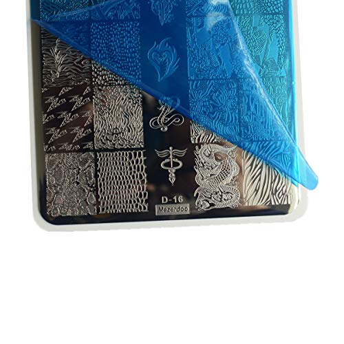 Mezerdoo 2Pcs Snakeskin Pattern Nail Stamping Template Cute Facial Expression Feather Nail Design Stamping Plate Skull Leopard Nail Art Image Plate 14.5×9.5cm Stainless Steel Nail Stencil Tools - Image 3