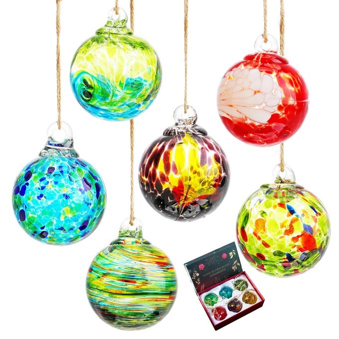 6PCS HANDBLOWN GLASS CHRISTMAS ORNAMENTS BALLS HANGING FRIENDSHIP BALLS GLASS WITCHES BALL GAZING BALL FOR HOME WINDOW OUTDOOR GARDEN PATIO DCOR GIFTS FOR MOM