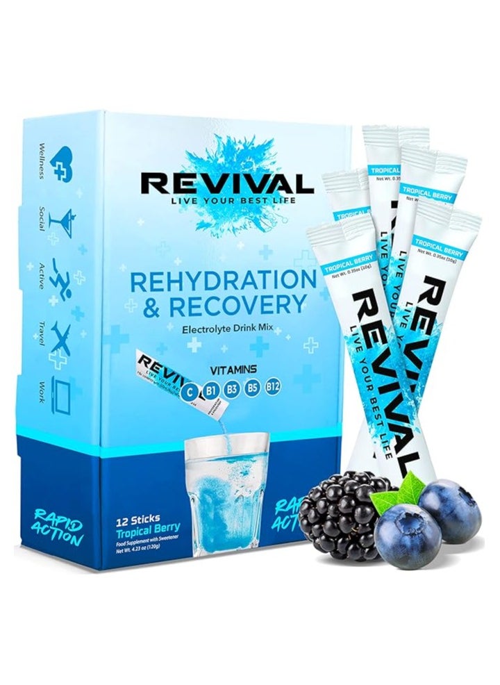 REVIVAL Revival Rapid Rehydration Electrolytes Powder - High Strength Vitamin C Tropical And Berry Blast 12 Count Pack Of 1  - Image 1
