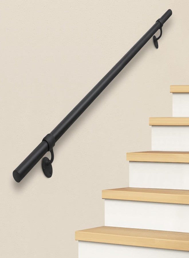SDNBHT Stair Railing Indoor Metal Hand Rails for Indoor Stairs 1.5" Pipe Stair Handrail Aluminum Wall Mounted Indoor/Outdoor Handrail for Steps Black Industrial Handrail for Stairs 5ft - Image 1