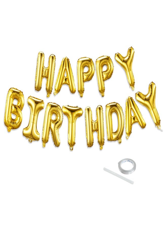 K.E.J. Gold Happy Birthday Balloon Banner Set -16 Inch Foil Letters Balloons, Reusable Birthday Decorations and Party Supplies, Suitable for Men and Women's Birthday Decorations，Party Backdrop - Image 1