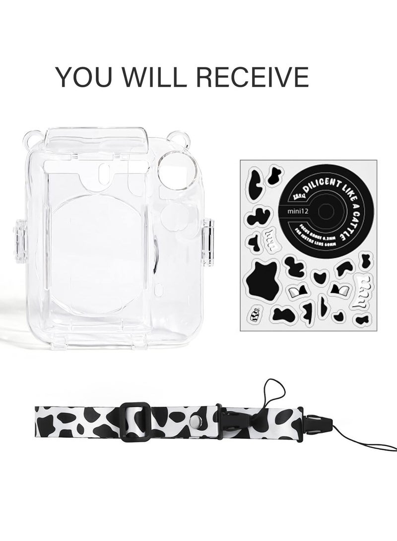 Y&D Clear Case for Fuji Instax Mini 12/Polaroid 12, Fujifilm 12 Instant Camera with Back Photos Pocket, Shoulder Strap and Beautiful Sticker  - Image 2