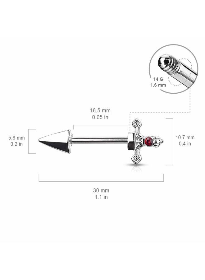 Pierced Owl Red Gem Set Dagger Nipple Barbell Rings in 316L Stainless Steel, Sold as A Pair - Image 2