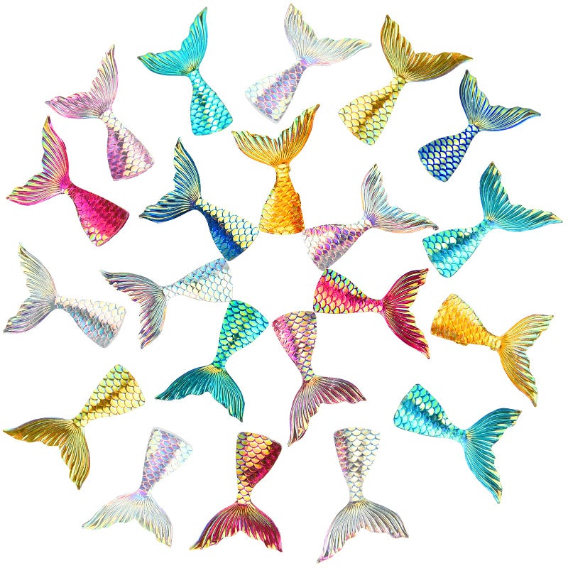 Yookeer 36 Pcs Mermaid Tail Cake Cupcake Toppers Acrylic Mini Mermaid Tail Figures Cake Decorations Glitter for Party Decoration Baby Shower Party Supplies - Image 3