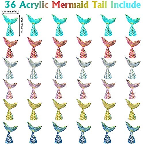 Yookeer 36 Pcs Mermaid Tail Cake Cupcake Toppers Acrylic Mini Mermaid Tail Figures Cake Decorations Glitter for Party Decoration Baby Shower Party Supplies - Image 5