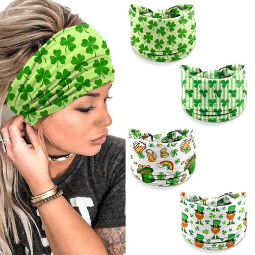 winthrop 4 Pack St Patricks Day Headbands for Women Green Shamrock Leprechaun Hair Band Stretchy Breathable NonSlip Wide Irish Lucky Clover Headwrap Accessories for HolidayYoga Running Party - Image 1