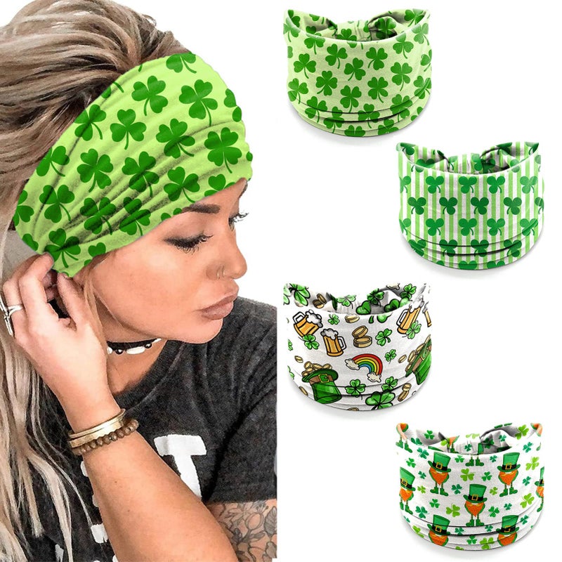 winthrop 4 Pack St Patricks Day Headbands for Women Green Shamrock Leprechaun Hair Band Stretchy Breathable NonSlip Wide Irish Lucky Clover Headwrap Accessories for HolidayYoga Running Party - Image 3