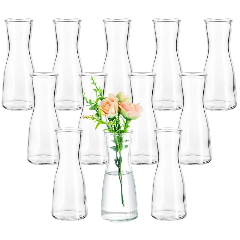 Hewory Glass Bud Vases for Centerpieces - Clear Small Flower Vase Set of 12, Modern Minimalist Cute Mini Decorative Bulk Vases for Wedding Bridal Shower Birthday Party Events Dining Room Table Decor - Image 1