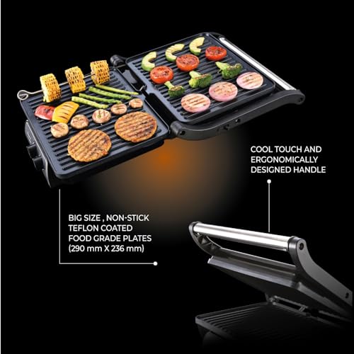 Usha iChef Sandwich Grill | 2000 Watt| Large 4 Slice Flat Bread Griller | 0-180° Flat Bed | Temperature and Timer Control | Auto Shut-Off After Pre-Set time |2 Years Warranty (Stainless Steel) - Image 3