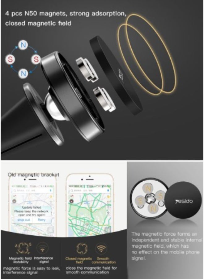 Yesido C57 4PCS N50 Outlet Air Vent Car Magnetic Magnet Mobile Phone Holder Bracket Clip Ultra-Strong Grip and 360 Rotation | Model C57 | By Yesido - Image 4