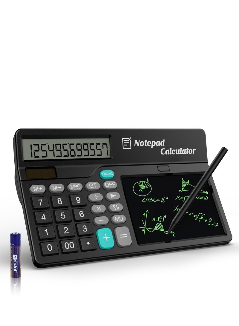Generic Electronic Notepad Calculator with Erasable Writing Notepad, Portable Folding LCD Whiteboard 12 Digit Clear Screen Pocket Scientific Calculator Black 