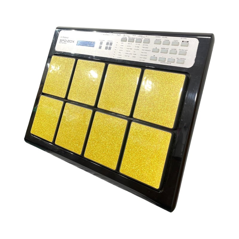 RHYTHM PRO Self Adhesive Golden Glitter PVC Sheet Waterproof DustProof for Hard Hitting Players Skin Set of 8 pcs Compatible with Roland Octapads. (Roland SPD-s) - Image 1