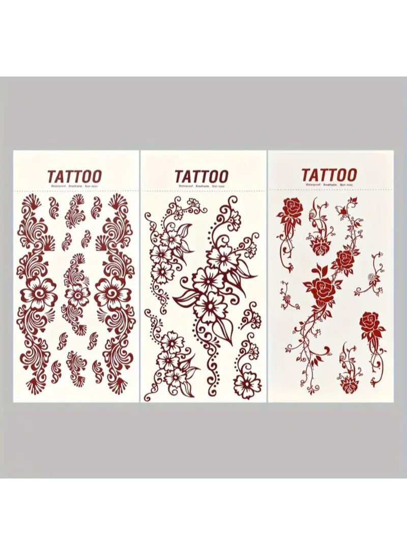 BOLREUS 3 Sheet Flower Henna Tattoo Stickers- Easy to Use, Water Transfer, Temporary Tattoo Stickers, Long-Lasting, For Hands and Fingers, Perfect for Women Party And Wedding Body Art Makeup - Image 2
