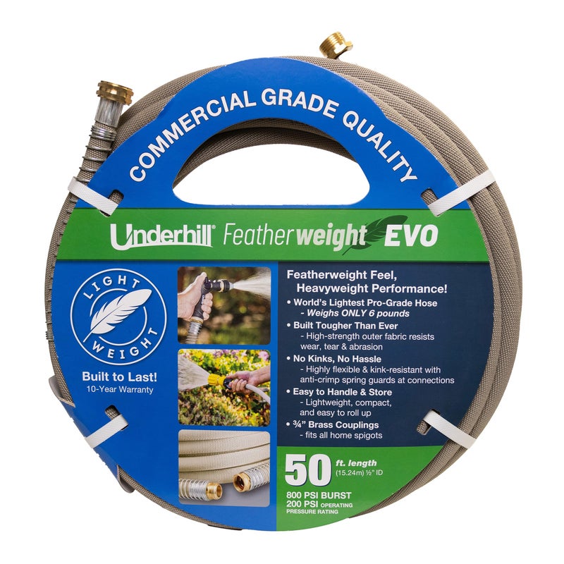 Underhill Featherweight EVO Lightweight Fabric Garden Water Hose â€“ Heavy Duty, Kink-Free Fabric Hose, Ultra Lightweight 4 lb, Flexible Water Hose for Yard, Lawn, Garden & Car Wash - Image 1
