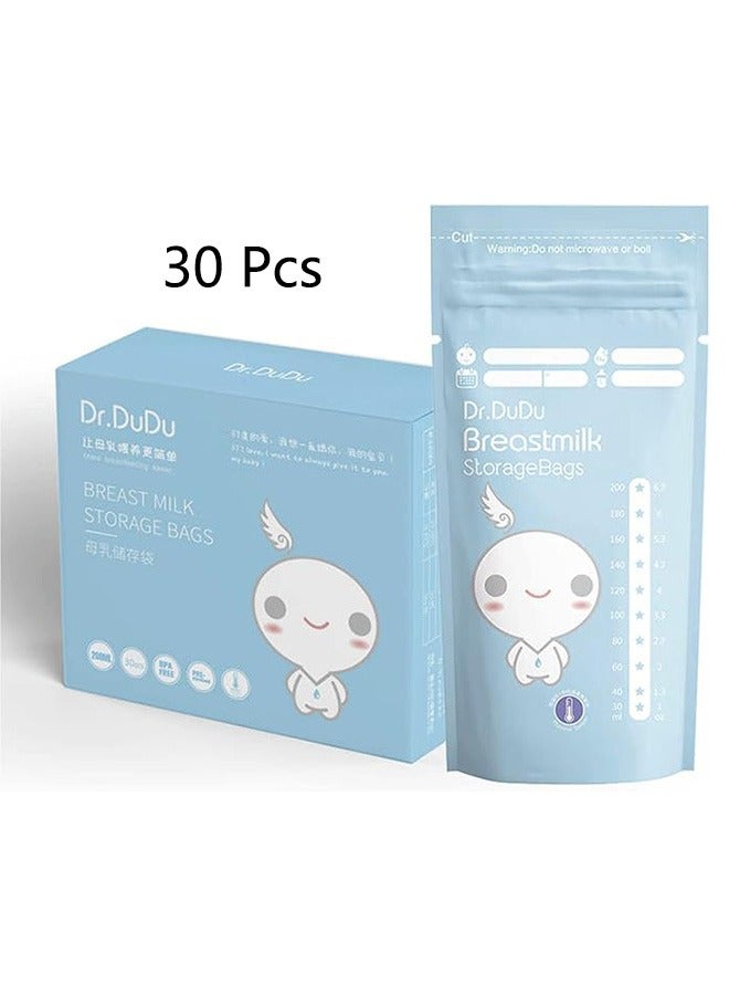 Dr.DuDu Breastmilk Storage Bags, 30 Pcs, Disposable Milk Storage Bag with Self Standing, BPA-Free, Presterilized, Hygienically Doubled-Sealed, Refrigeration and Freezing (200ml) - Image 1