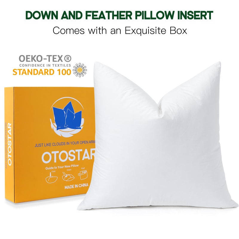 حزمة Otostar من 1 أسفل وسادة رمي رمي إدراج 18 × 18 وسادة مربعة ناعمة ناعمة مع غطاء القطن 100 ٪ وسائد زخرفية لأريكة أريكة بيضاء  - Image 2