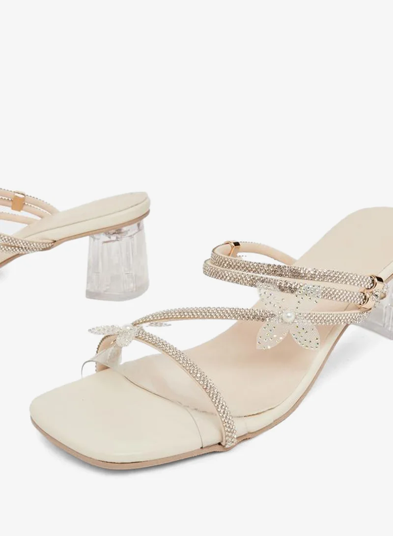 تايك تو صندل بكعب سميك مرصع بأحجار الراين للنساء