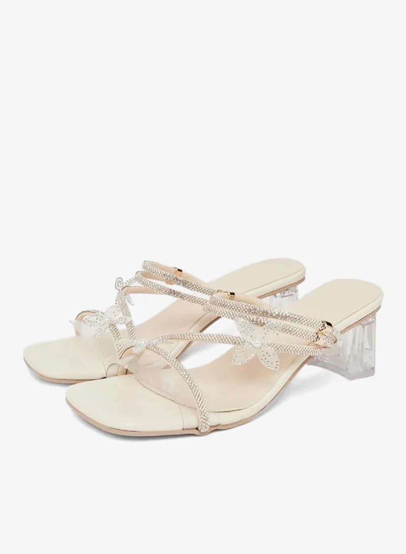 تايك تو صندل بكعب سميك مرصع بأحجار الراين للنساء