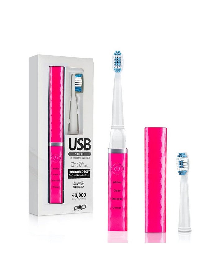 pop sonic Op Sonic Usb Charge Anywhere Toothbrush (Pink) Rechargeable Toothbrush W/Up To 40 000 Brush Strokes/Minute Longlasting Dupont Nylon Bristles Teens & Adult Toothbrush With Quadrant Pacer - Image 3