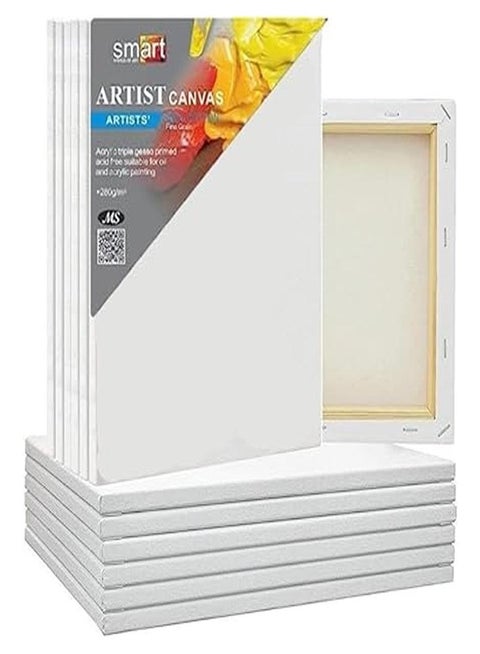 5 Pieces - White Blank Art Paintings Stretched Artist Painting Acrylic Oil Painting Wood Painting Cotton Art Painting DIY Board Adults Kids Workout 15X15 Cm By Smart 280gm