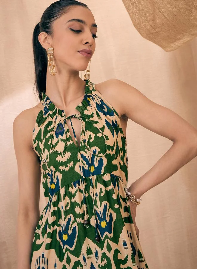 SASSAFRAS Printed Halter Maxi Dress