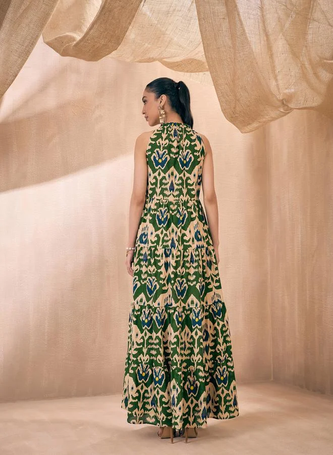 SASSAFRAS Printed Halter Maxi Dress