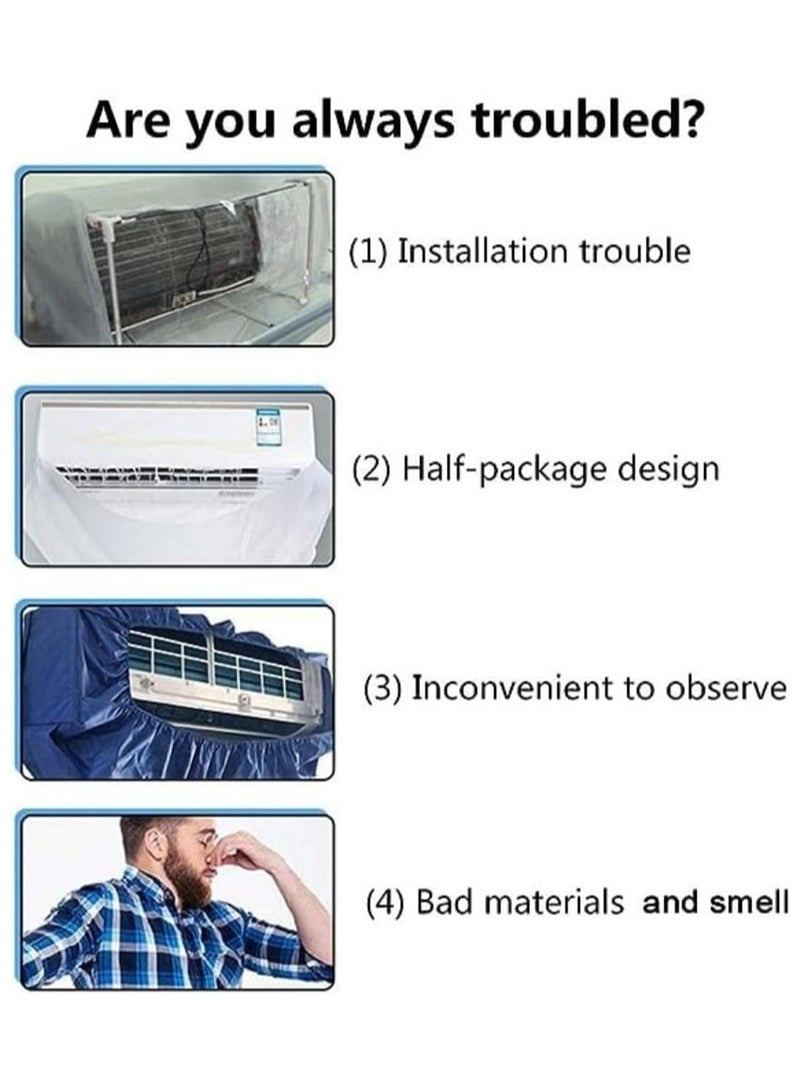 Waterproof AC Cleaning Cover Dust and Wash Protector for Wall Mounted Air Conditioners with Water Pipe and Split System Cleaning Tools (Large size)