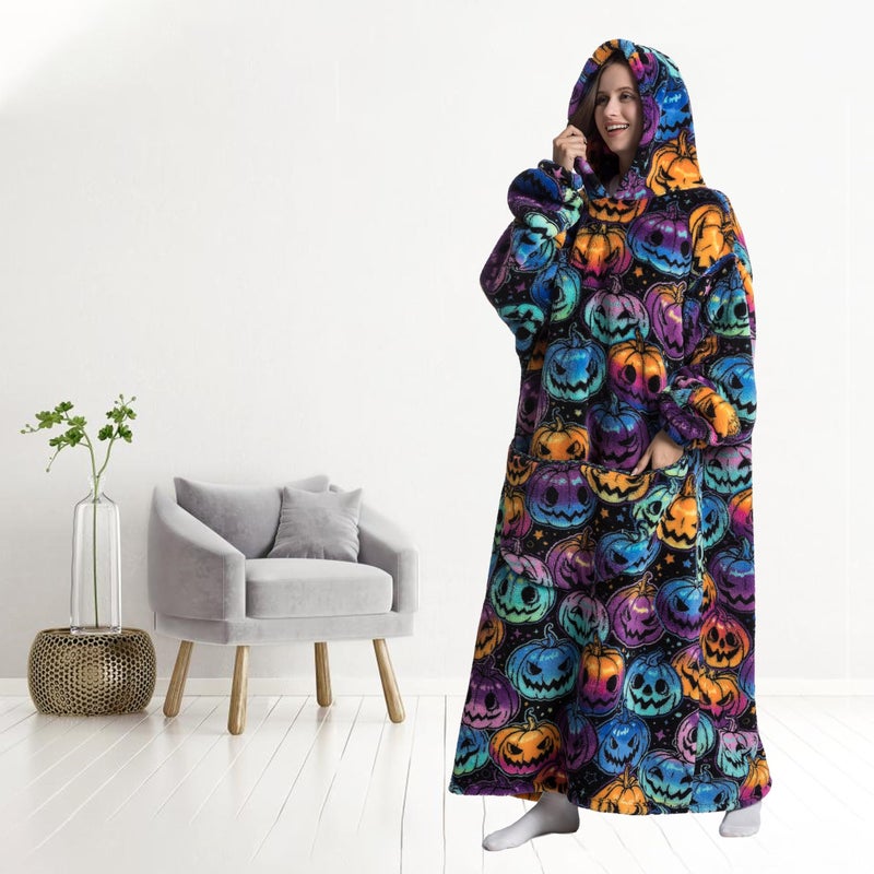 Capecage Blanket Hoodie, Long Hooded Blanket Sweatshirt as Birthday Gifts for Women Men, Long Wearable Blanket for Men Women. (Pumpkin) - Image 5