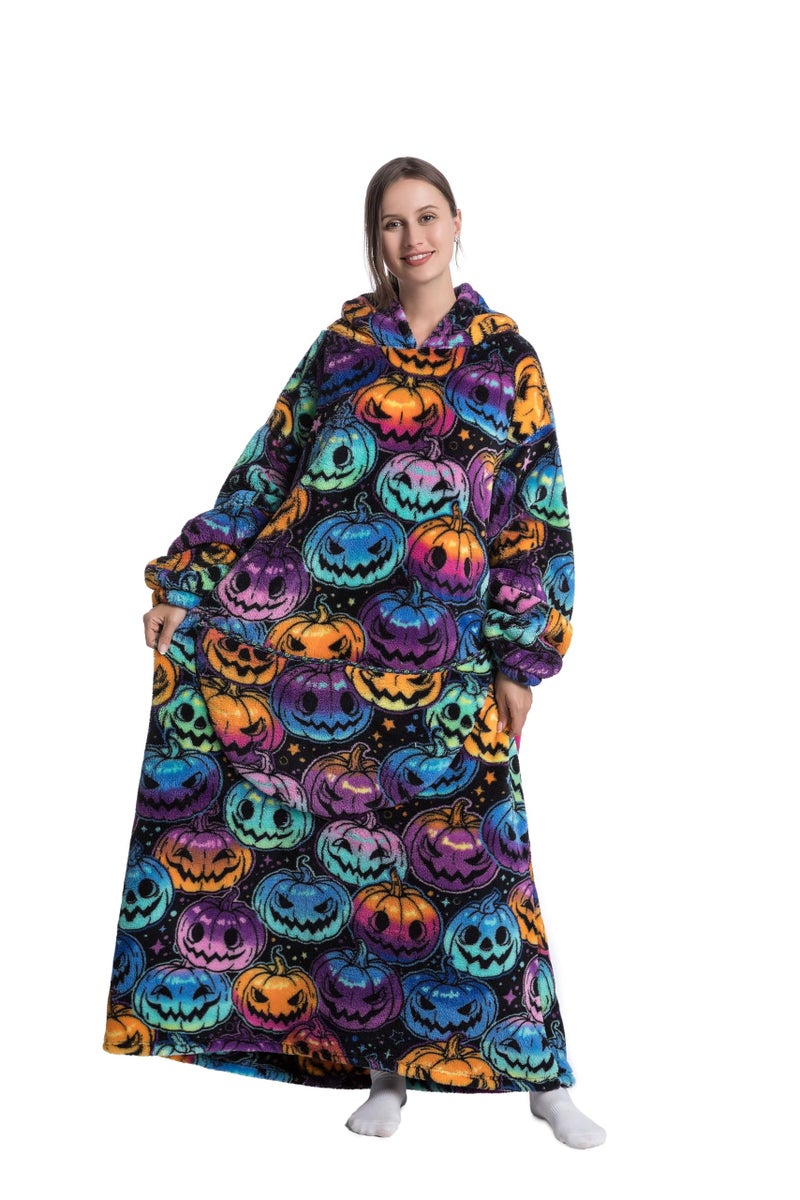 Capecage Blanket Hoodie, Long Hooded Blanket Sweatshirt as Birthday Gifts for Women Men, Long Wearable Blanket for Men Women. (Pumpkin) - Image 1