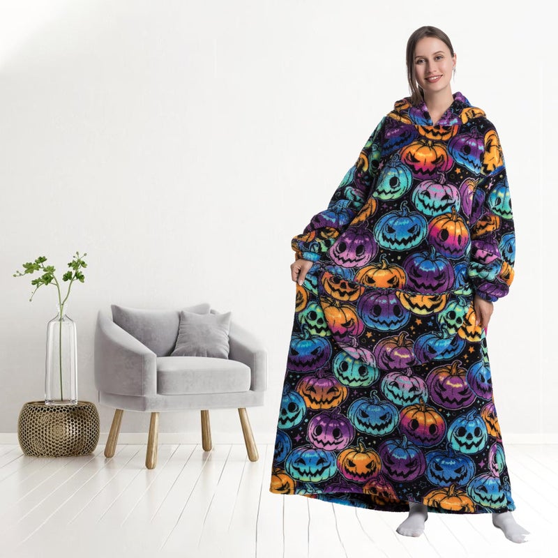 Capecage Blanket Hoodie, Long Hooded Blanket Sweatshirt as Birthday Gifts for Women Men, Long Wearable Blanket for Men Women. (Pumpkin) - Image 4