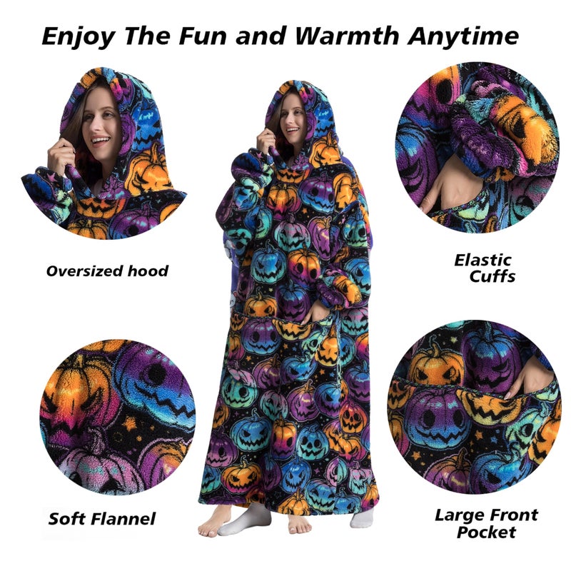 Capecage Blanket Hoodie, Long Hooded Blanket Sweatshirt as Birthday Gifts for Women Men, Long Wearable Blanket for Men Women. (Pumpkin) - Image 2