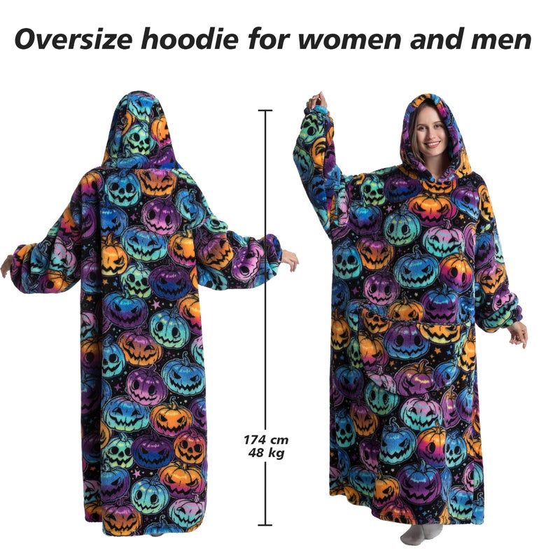 Capecage Blanket Hoodie, Long Hooded Blanket Sweatshirt as Birthday Gifts for Women Men, Long Wearable Blanket for Men Women. (Pumpkin) - Image 3