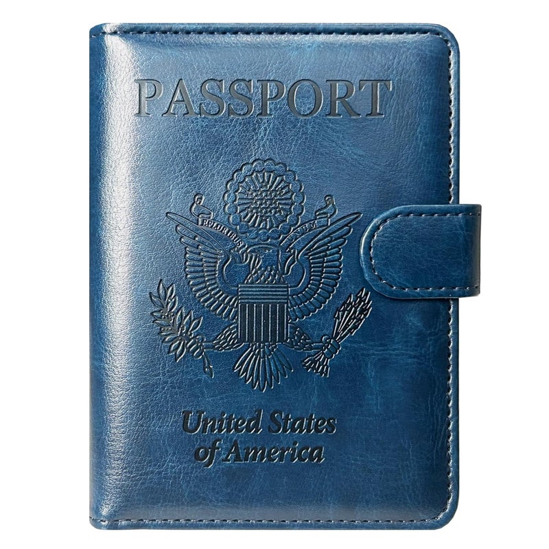 ACdream Passport Holder Cover, PU Leather Travel Wallet Case, RFID Blocking Document Organizer Protecrtor, with Slots for Credit Cards, Boarding Pass, for Women and Men - Dark Blue - Image 1