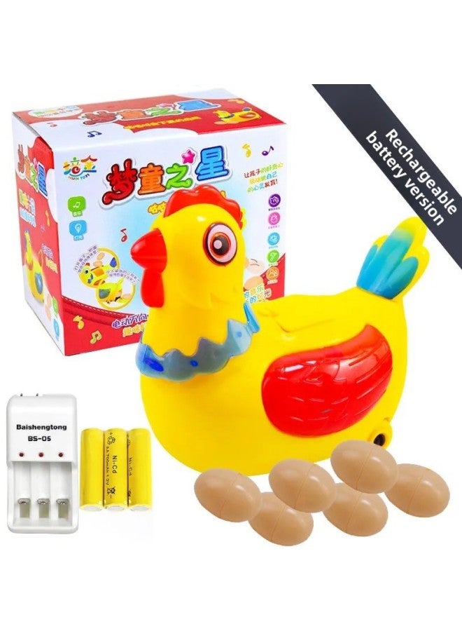 Walking, Laying Eggs, Laying Eggs, Singing Little Hen, Cock, Electric Universal Children's Baby Educational Toys For Boys And Girls-Color:Egg Chicken + 6 Eggs + Charging [color Box]  - Image 1
